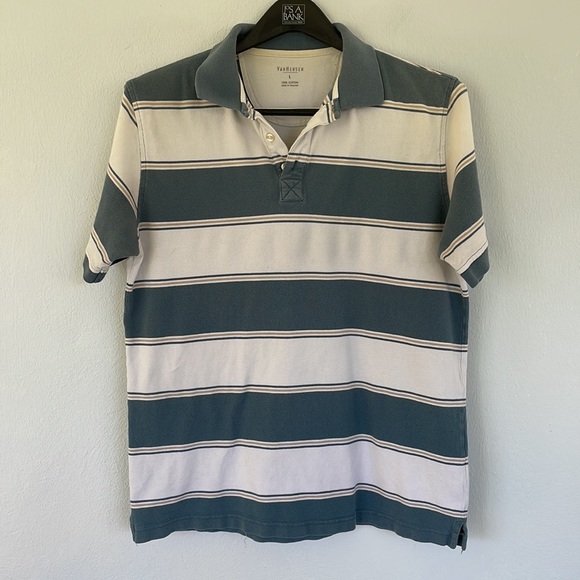 Van Heusen blue white stripe cotton polo shirt size large - Picture 2 of 10